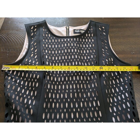 Karl Lagerfeld Paris Black Fit & Flare Dress Laser Cut Eyelet Size Approx XS - Picture 10 of 12